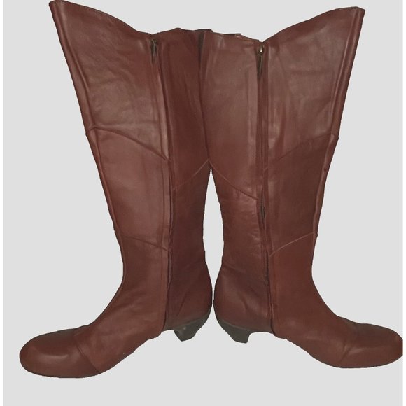 Sergio Tomani W sz 41/10-10.5 Knee Hi Tall Boots Shoes Red Burgundy Leather Zip - Picture 5 of 14
